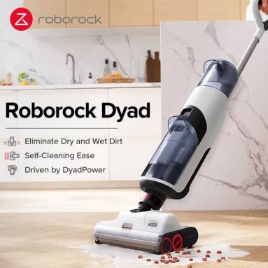 €281 with coupon for Roborock Dyad Wet and Dry Smart Cordless Vacuum Cleaner 13000Pa Powerful Suction 5000mAh Battery 35Mins Run Time Intelligent Dirt Detection Self-Cleaning LED Display from EU CZ warehouse BANGGOOD