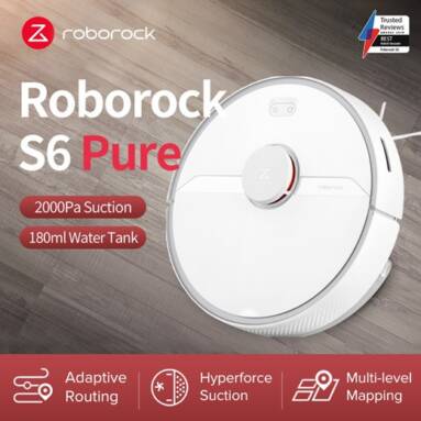 €323 with coupon for Roborock S6 Pure Robot Vacuum Cleaner 2000Pa Suction Smart LDS SLAM Navigation Works with Google Pet Hairs Carpet Dust Robotic Collector – White from EU CZ warehouse BANGGOOD