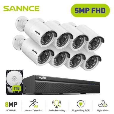 €166 with coupon for SANNCE 8CH 5MP Wired NVR POE Security Camera System from ALIEXPRESS