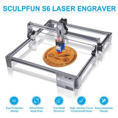 €184 with coupon for New SCULPFUN S6 30W Laser Engraving Cutting Machine Wood Acrylic Laser Cutter High Precision 410x420mm Carving Area Full-metal Structure Quick Assembly Design DIY Desktop Laser Engraver Cutter from EU CZ WAREHOUSE BANGGOOD