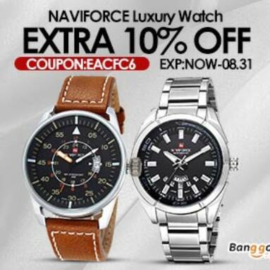 Extra 10% OFF for NAVIFORCE Luxury Watch from BANGGOOD TECHNOLOGY CO., LIMITED