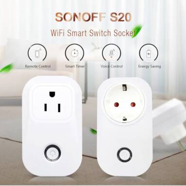€7 with coupon for SONOFF® S20 10A 2200W WIFI Wireless Remote Control Socket Smart Timer Plug Smart Home Power Socket EU US UK AU Standard Via App Phone Support Alexa – EU Type F from BANGGOOD