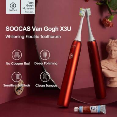 €51 with coupon for SOOCAS x Van Gogh X3U Ultrasonic Sonic Electric Toothbrush USB Rechargeable IPX7 Waterproof Whitening Polishing Toothbrush for Adult from Xiaomi Youpin – Red from BANGGOOD