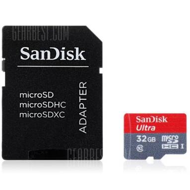 $11 with coupon for SanDisk Ultra microSDHC UHS – I 32GB High Speed 80MB/s Class 10 SD Memory Card + Adapter  –  32GB  BLACK from GearBest