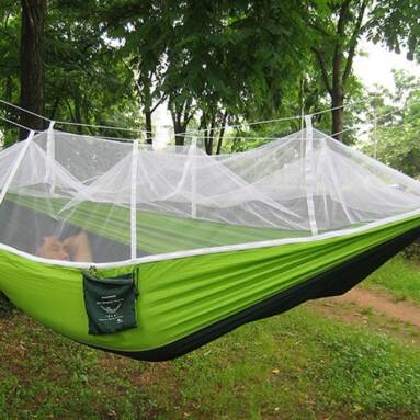 $17 with coupon for Single Person Parachute Fabric Mosquito Net Hammock from GearBest
