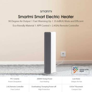 €106 with coupon for Smartmi ZNNFJ07ZM Electric Heater Wireless Remote Control 2 Modes 4 Gear Appointment Timing 2000W L ow Noise Mijia APP from Xiaomi Youpin for Home Office from BANGGOOD
