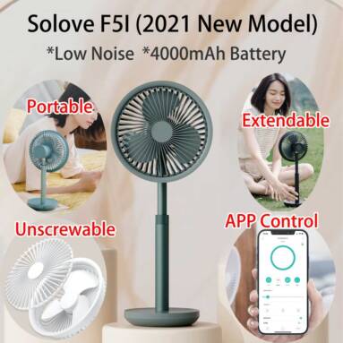 €38 with coupon for Solove F5i Smart Wireless Portable Desk Fan Mijia APP Control 4000mAh Large Battery Table Fan Low Noise Height Adjustment Desktop Fan for Home Bedroom Livingroom Office Outdoor from BANGGOOD