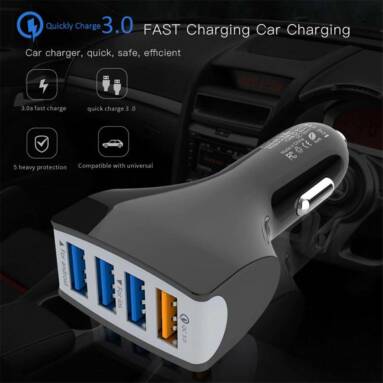 $3 with coupon for SpedCrd QC3.0 Car Charger Mobile Phone Car-Charger 4 Port USB Car Charger – BLACK from GearBest