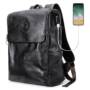 Stylish PU Leather Backpack for Men with USB Interface  -  BLACK