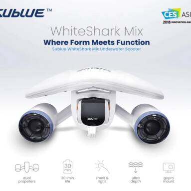 €612 with coupon for Sublue WhiteShark MIX Underwater Scooter Drone Self-swimming Booster 8kgf Dual Motors Waterproof 40m Snorkeling Thruster Compatible Action Camera – black from BANGGOOD