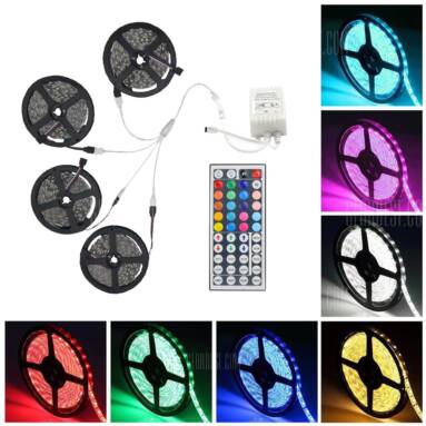 $22 with coupon for Supli 20M (45M) 5050 RGB 600-LED Strip Flexible Tape String Lights Not Waterproof DC 12V with 44 KEY IR Remote Controller Kit  –  RGB from GearBest