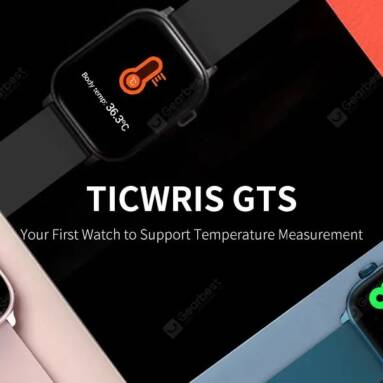 €16 with coupon for TICWRIS GTS Real-time Body Temperature Detect Smart Watch Heart Rate Monitor 7 Sports Modes Sports Smartwatch with Bluetooth 4.0 – Black from GEARBEST