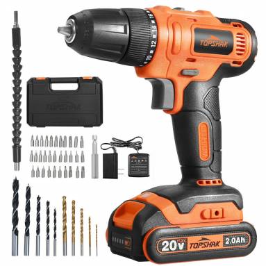 €19 with coupon for TOPSHAK TS-ED3 20V 10mm Electric Drill 2 Gear Speed Adjustment Switch Stepless 30N.m Torque W/1pc Battery EU/US Plug and 43pcs Accessories from EU CZ warehoue BANGGOOD