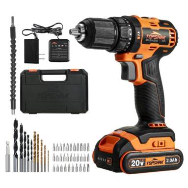 €34 with coupon for TOPSHAK TS-ED4 20V 13mm Brushless Electric Drill 45N.m Torque 0-1650RPM Variable Speed W/1pc Battery EU/US Plug and 43pcs Accessories from EU CZ warehouse BANGGOOD