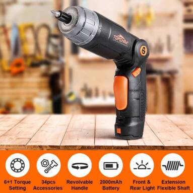 €12 with coupon for TOPSHAK TS-ESD2 4V Cordless Electric Screwdriver 2000mAh LED Front & Rear Light Li-lon Battery Phillips&Flat Head Set Portable Repair Tools W/ 34pcs Accessories from EU PL warehouse BANGGOOD