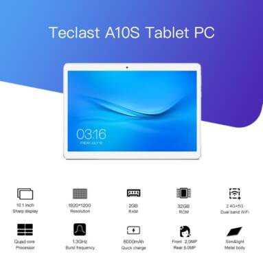 $89 with coupon for Teclast A10S Tablet PC EU WAREHOUSE from GearBest