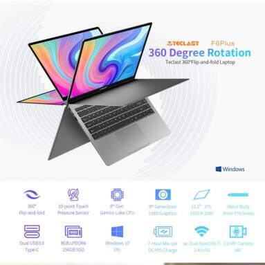 €313 with coupon for Teclast F6 Plus 13.3 inch Convertible Laptop 8GB 256GB 360° Flip-and-fold FHD IPS Display Touch Screen Intel N4100 Chip 38Wh（10000mAh / 3.8V）Battery from GEARBEST