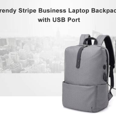 $11 with coupon for Trendy Stripe Business Laptop Backpack with USB Port – JET BLACK from GearBest
