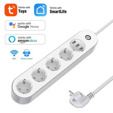 €30 with coupon for Tuya Wifi Smart Plug 3USB Charging Power Strip Timing Remote Voice Control Work Port Power Socket Support Alexa Google from BANGGOOD