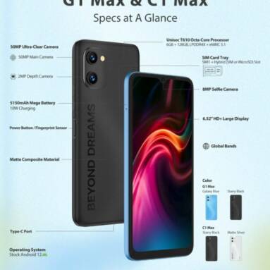 €100 with coupon for UMIDIGI C1 Max G1 Max Smartphone 128GB from BANGGOOD