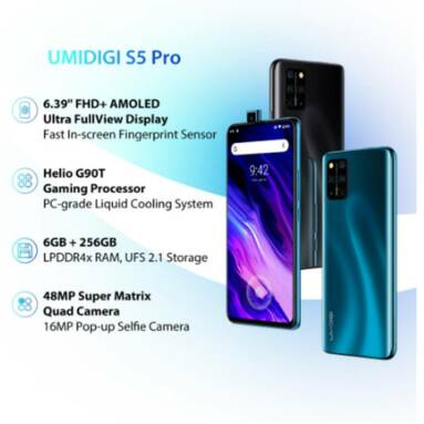 €169 with coupon for UMIDIGI S5 Pro Global Bands 6.39 inch FHD+ NFC Android 10 4680mAh 48MP Super Matrix Quad Camera 6GB 256GB Helio G90T 4G Smartphone – Black EU Version from BANGGOOD
