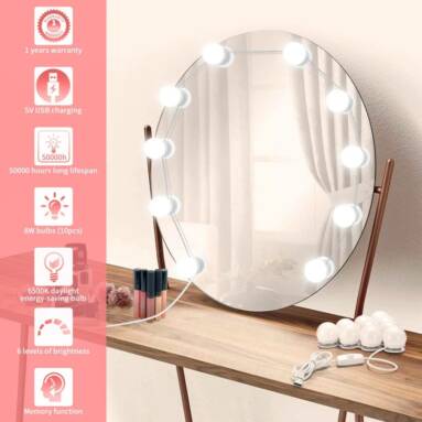 $13 with coupon for Utorch ART – 2835 – 8W – 5V – N LED Makeup Mirror Front Light Bulb ( 10 Pack ) White – WHITE from GearBest