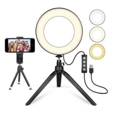 €17 with coupon for Video Self-timer Live Spotlight with Cell Phone Holder 3 Light Modes USB 5V – Black 6.3 Inch from GEARBEST