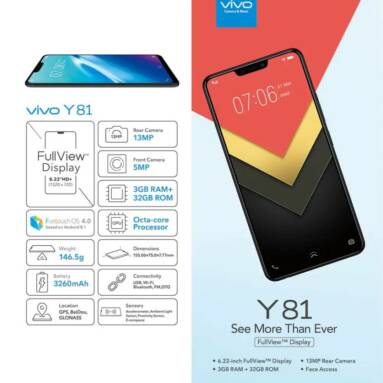 $199 with coupon for Vivo Y81 4G Phablet Global Version – Black from GearBest