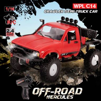$37 with coupon for WPL C14 1/16 2.4GHz 4WD RC Crawler Off-road Semi-truck Car with Headlight RTR from TOMTOP