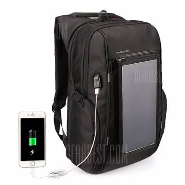 $46 with coupon for Water-resistant Solar Powered Backpack with USB Port  –  BLACK from GearBest