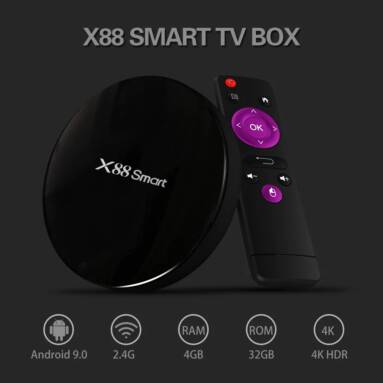 $49 with coupon for X88 Smart TV Box Android 9.0 4GB RAM + 32GB ROM – BLACK EU PLUG from GearBest