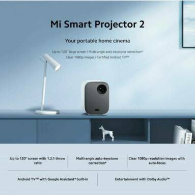 €341 with coupon for XIAOMI MI Smart Projector 2 Global Version 1080P WIFI Android TV Netflix YouTube Multi-Angle Auto-Keystone Correction Auto-focus Voice Control 120Inch Portable Home Cinema from GSHOPPER