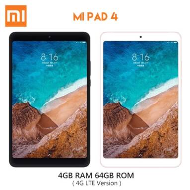 €198 with coupon for XIAOMI Mi Pad 4 4G LTE 4GB+64GB Original Box Snapdragon 660 8″ MIUI 9 OS Tablet PC – Black from BANGGOOD