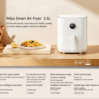 €62 with coupon for XIAOMI Smart Air Fryer 3.5L 1500W Oven with Knob Control/Customized OLED Display Screen/Shake Reminder/24H Cooking Appointment /50+ Recipes Works with APP for Air Frying/Roasting/Keep Warm 220V from EU GER warehouse TOMTOP