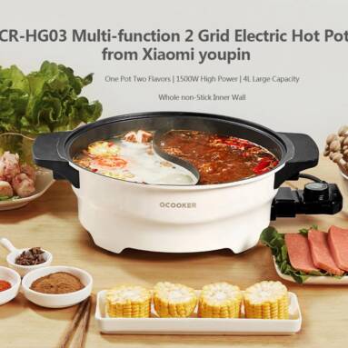 €61 with coupon for XIAOMI OCOOKER CR-HG03 1500W 4L Multi-function 2 Grid Electric Hot Pot Non-stick Pot Home Kitchen Cookimg Tools from BANGGOOD