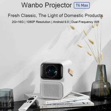 €249 with coupon for XIAOMI Wanbo T6max Android 9.0 1080P Projector 550ANSI Lumens Electric Focus Four-Point Keystone Correction 5G-WIFI Wireless Cast Screen Bluetooth 5.0 2+16GB AI Voice Control Home Theater Mini Projector Outdoor Movie from EU CZ warehouse BANGGOOD