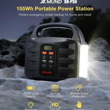 €89 with coupon for XMUND XD-PS6 155Wh Camping Solar Power Generators Portable Power Station with 110V 220V AC Outlet 2 DC Ports USB QC3.0 LED Flashlights Power Bank Outdoor Emergency Power Source Box from EU CZ warehouse BANGGOOD