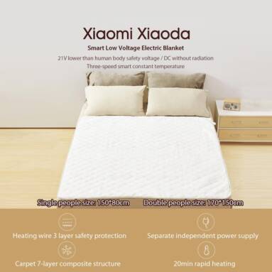 €42 with coupon for Xiaoda Low Radiation Electric Heat Blanket from Xiaomi Youpin Intelligent Constant Temperature Overheat Protection 12 Hours Automatic Power-off for Bedroom – Single Size from BANGGOOD