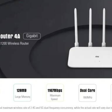 €19 with coupon for Xiaomi Mi 4A Dual Band Router Gigabit Edition  from EU warehouse GSHOPPER