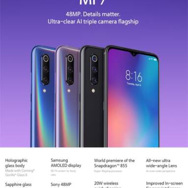 €333 with coupon for Xiaomi Mi 9 4G Phablet Global Version 128GB ROM – BLUE from GEARBEST