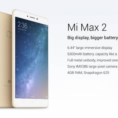 €155 with coupon for Xiaomi Mi MAX 2 6.44 inch 5300mAh 4GB RAM 128GB ROM Snapdragon 625 Octa Core 4G Smartphone – Gold EU SPAIN WAREHOUSE from BANGGOOD