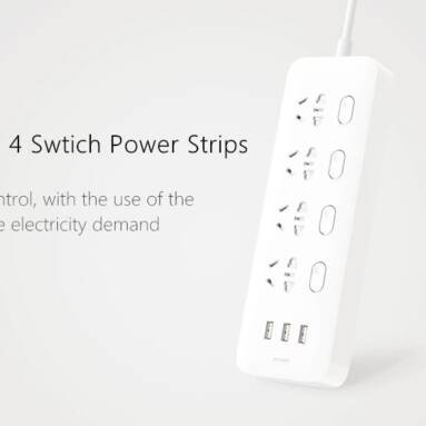€24 with coupon for Original Xiaomi Mijia Individual Switched Power Strip Surge Protector with 4 Outlets and 3 USB Ports(2.1A) 2m Extension Power Socket from TOMTOP