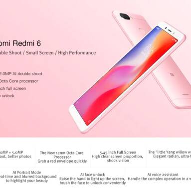 BANGGOOD Promotion “BUY 2 PIECES for $331” for Xiaomi Redmi 6 Global Version 5.45 inch 4GB RAM 64GB ROM Helio P22 Octa core 4G Smartphone