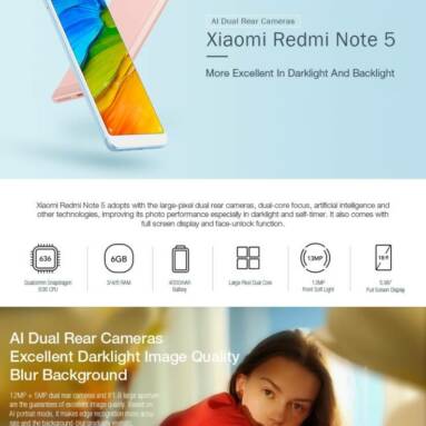 €136 with coupon for Xiaomi Redmi Note 5 4G Phablet 3GB RAM Global Version – GOLDEN EU warehouse from GearBest