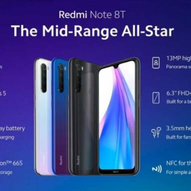 €151 with coupon for Xiaomi Redmi Note 8T 4G Phablet 6.3 inch Snapdragon 665 Octa Core 4GB RAM 64GB ROM 4 Rear Camera 4000mAh Battery Global Version – Blue from GEARBEST