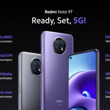 €151 with coupon for Xiaomi Redmi Note 9T 5G Global Version 48MP Triple Camera 5000mAh 6.53 inch 4GB 128GB NFC Dimensity 800U Octa Core Smartphone from BANGGOOD