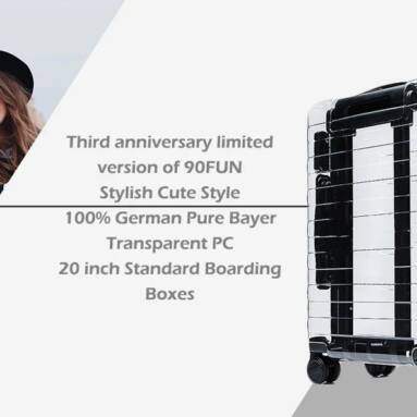 €135 with coupon for Xiaomi Youpin 90FUN Stylish Suitcase 33L Capacity PC Material – TRANSPARENT from GearBest