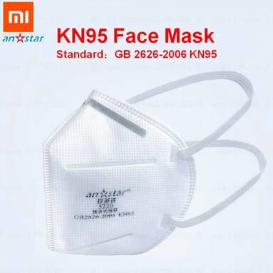 €155 with coupon for 50pcs Xiaomi Youpin Anstar N95 Face mask KN95 Anti Coronavirus Virus Respirator Anti-foaming Protective from GEARBEST
