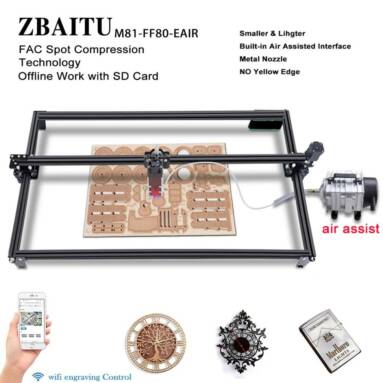 €349 with coupon for ZBAITU M81 EAIR 10W CNC Laser Engraver, Air Assist, 0.08mm Compressed Spot, Focus Free, Offline Engraving, Cuts 10mm Wood in One Pass, 460*810mm from EU warehouse GEEKBUYING