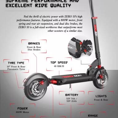€1402 with coupon for ZERO 10 1000W 52V 23Ah 10 inch Tire Folding Moped Electric Scooter 45-50km/h Top Speed 75-80km Mileage Range 150kg Max Load from EU CZ warehouse BANGGOOD
